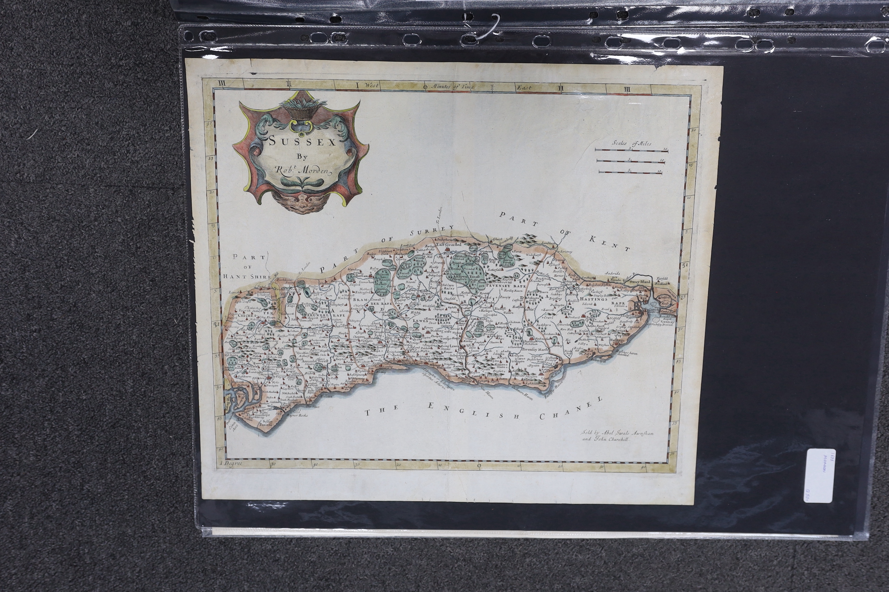 Three unframed 17th century maps of Sussex; Richard Blome, 31 x 35cm, Robert Morden, 38 x 44cm and Johannes Blaeu, 42 x 56cm